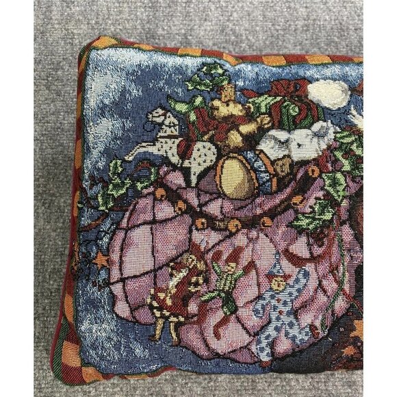 Vintage La‎ France Christmas Tapestry Throw Pillow Santa 16x12 USA 80s 90s Retro - Picture 2 of 12